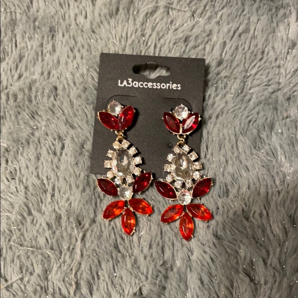 Red and clear crystal statement earrings